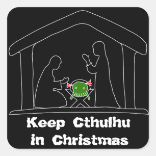Pegatina Cuadrada Mantener a Cthulhu en Navidades