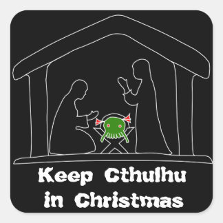 Pegatina Cuadrada Mantener a Cthulhu en Navidades