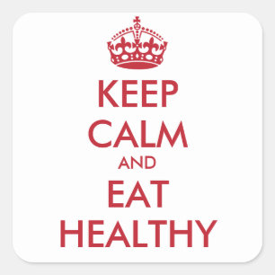 Pegatina Cuadrada MANTENER CALMA Y COMER SALUDABLE - texto personali