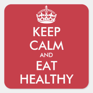 Pegatina Cuadrada MANTENER CALMA Y COMER SALUDABLE - texto personali