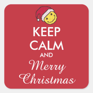 Pegatina Cuadrada MANTENER CALMA Y FELIZ NAVIDAD - texto personaliza