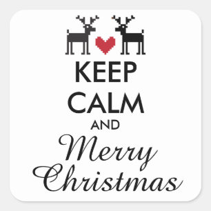 Pegatina Cuadrada MANTENER CALMA Y FELIZ NAVIDAD - texto personaliza