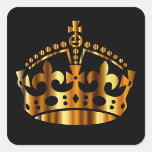 Pegatina Cuadrada Mantener la calma de la corona de oro - Cambiar fo