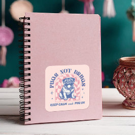 Pegatina Cuadrada Mantener la calma y la pug en las bombas retro no 