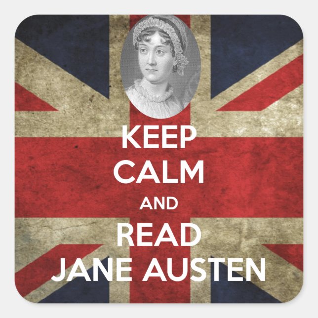 Pegatina Cuadrada Mantener la calma y leer a Jane Austen (Anverso)