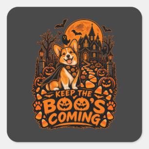 Pegatina Cuadrada Mantenga las burlas llegando Corgi Halloween Calab