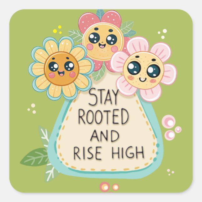 Pegatina Cuadrada Manténganse Enraizados Y Aumenten La Cita Alta (Anverso)