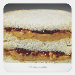 Pegatina Cuadrada Mantequilla de cacahuate y sándwich de gelatina.