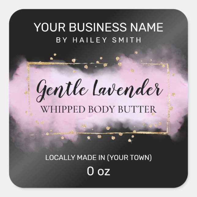 Pegatina Cuadrada Mantequilla de cuerpo de lavanda negra (Anverso)