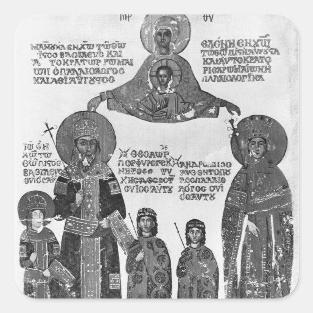 Pegatina Cuadrada Manuel Palaeologus protegido por la Virgen María (Anverso)