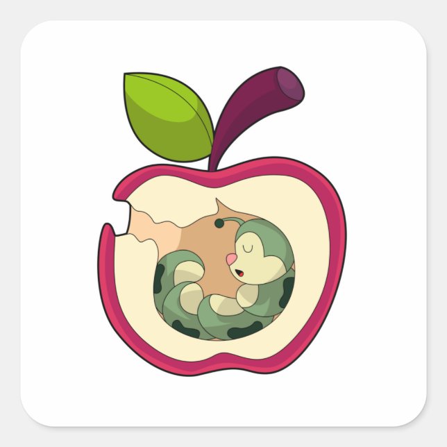 Pegatina Cuadrada Manzana de orugas (Anverso)