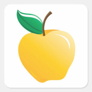 Pegatina Cuadrada Manzana Dorada Fruta Amarilla Brillante