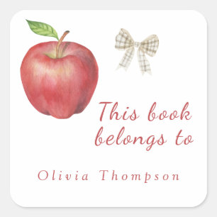 Pegatina Cuadrada Manzana y arco - Este libro pertenece a