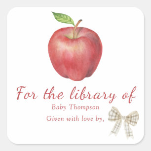 Pegatina Cuadrada Manzana y arco - exlibris para la biblioteca de
