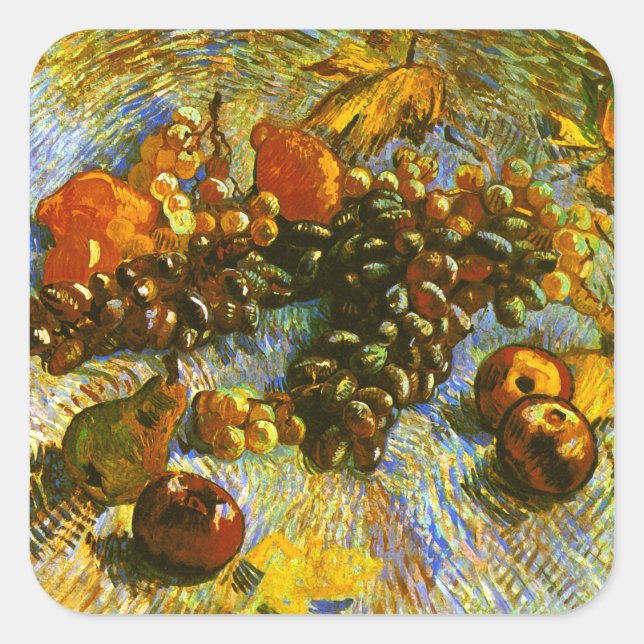 Pegatina Cuadrada Manzanas Peras Lemones y uvas Van Gogh Bella Artes (Anverso)