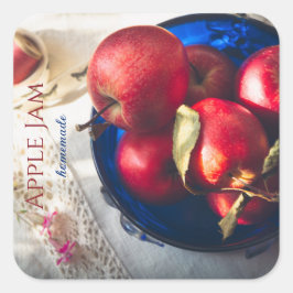 Pegatina Cuadrada manzanas rojas rusas, flores y cintas