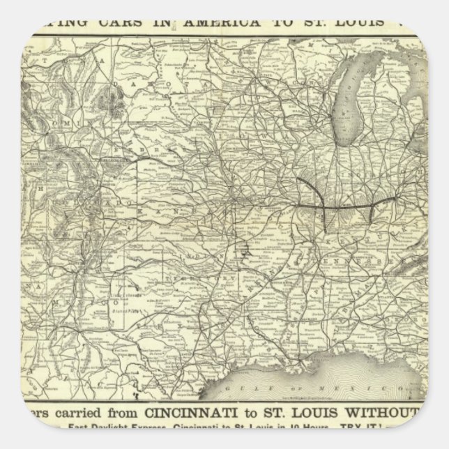 Pegatina Cuadrada Map Ohio y Mississippi Railway (Anverso)