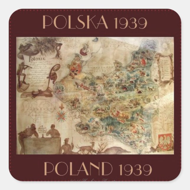 PEGATINA CUADRADA MAPA 1939 DE POLONIA (Anverso)