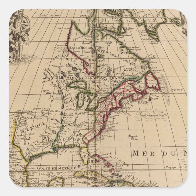 Pegatina Cuadrada Mapa 2 de Norteamérica (Anverso)