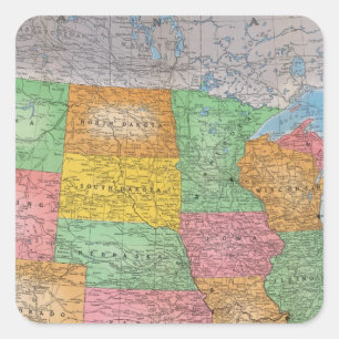 Pegatina Cuadrada Mapa 3 de los Estados Unidos