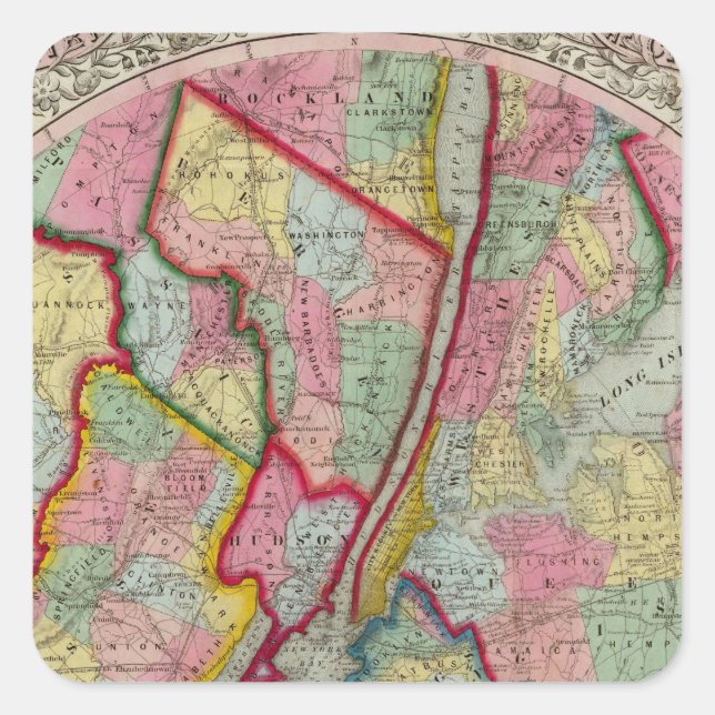 Pegatina Cuadrada Mapa Alrededor De La Ciudad De Nueva York (Anverso)