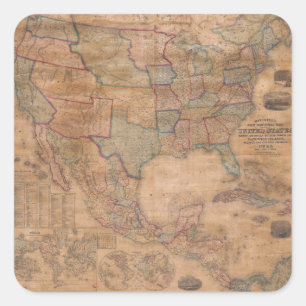 Pegatina Cuadrada Mapa antiguo antiguo inspirado (13)