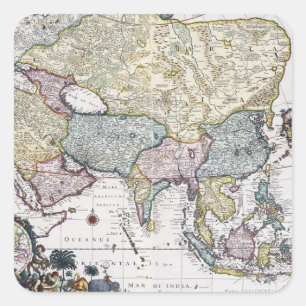 Pegatina Cuadrada Mapa antiguo de Asia   1696