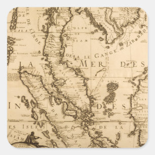 Pegatina Cuadrada Mapa antiguo de Asia sudoriental el 1687
