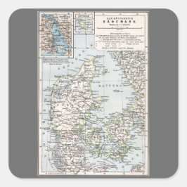 Pegatina Cuadrada Mapa Antiguo de Dinamarca, Danmark en danés, 1905
