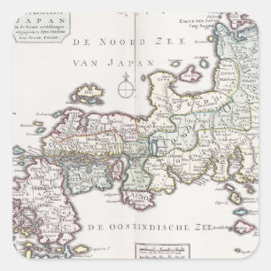 Pegatina Cuadrada Mapa antiguo de Japón el 1769