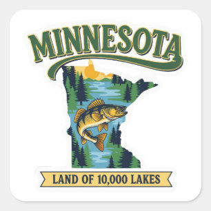Pegatina Cuadrada Mapa Antiguo de Minnesota Tierra de 10000 Lagos