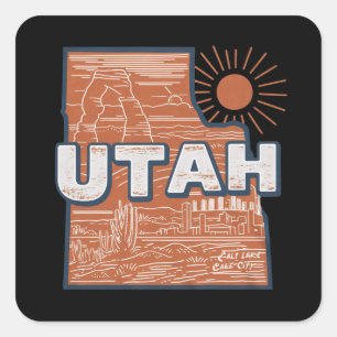 Pegatina Cuadrada Mapa Antiguo del Estado de Utah Mapa Retro de Viaj