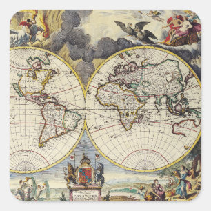 Pegatina Cuadrada Mapa antiguo inspirado (4)