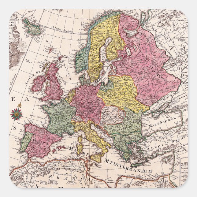 Pegatina Cuadrada Mapa antiguo inspirado (9) (Anverso)