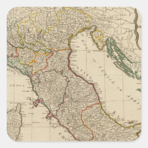 Pegatina Cuadrada Mapa Atlas de colores a mano en Italia