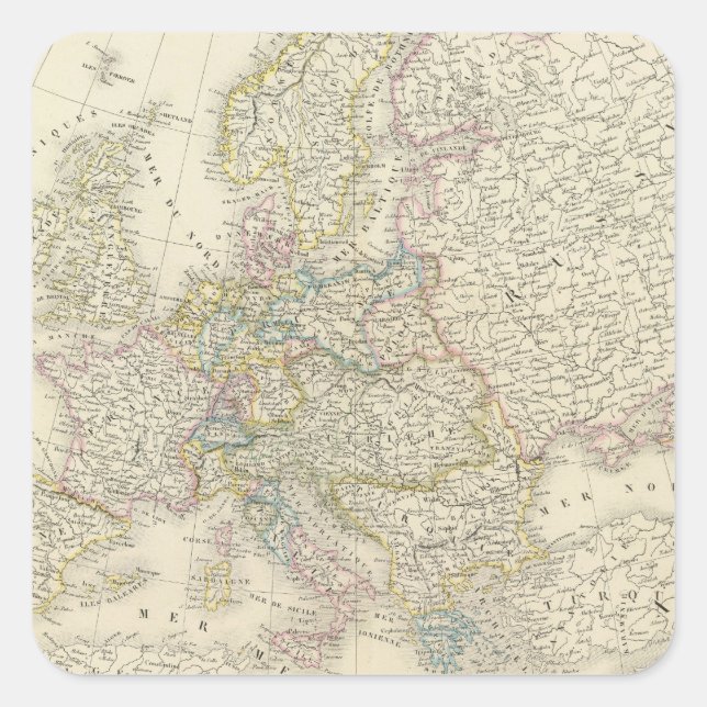 Pegatina Cuadrada Mapa Atlas de Europa (Anverso)