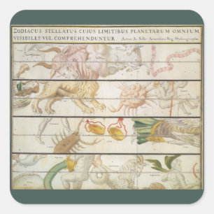 Pegatina Cuadrada Mapa celeste vintage, astronomía de John Seller