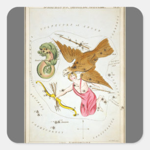 Pegatina Cuadrada Mapa celestial de la astronomía vintage del espejo