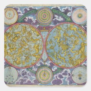 Pegatina Cuadrada Mapa celestial de los planetas