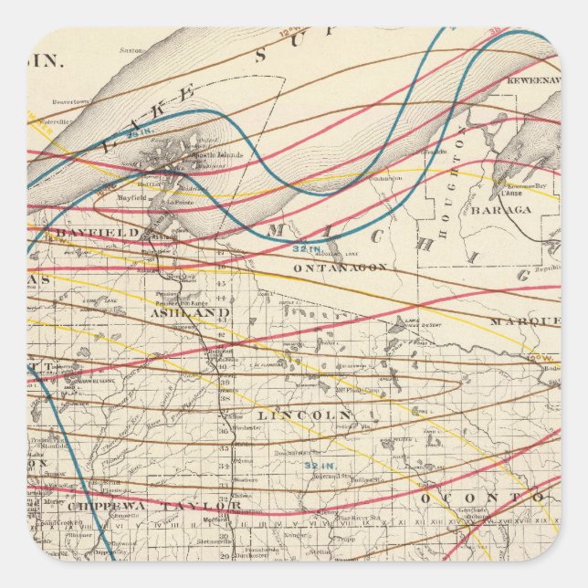 Pegatina Cuadrada Mapa climático de Wisconsin (Anverso)