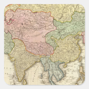Pegatina Cuadrada Mapa coloreado de la mano de Asia