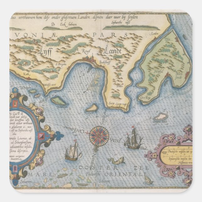Pegatina Cuadrada Mapa comercial holandés del Mar Báltico (Anverso)