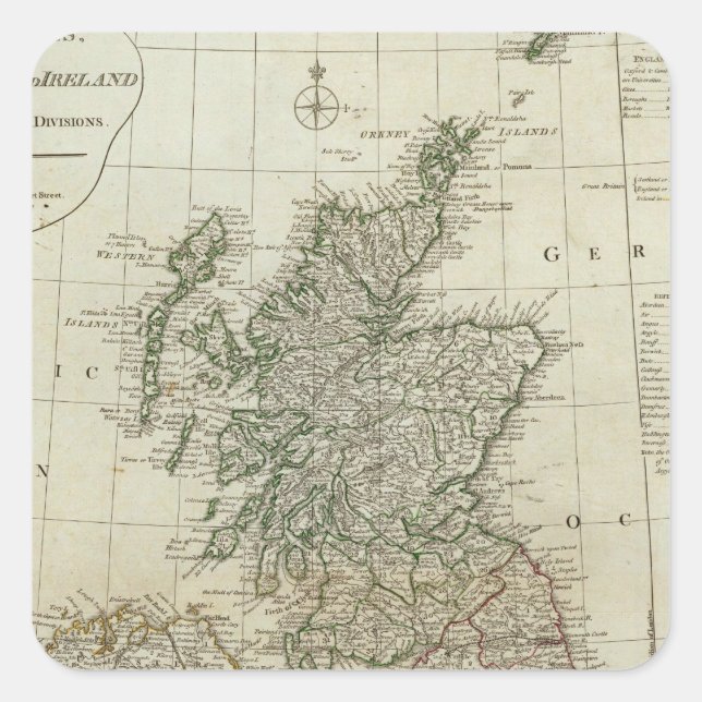 Pegatina Cuadrada Mapa completo de las Islas Británicas (Anverso)