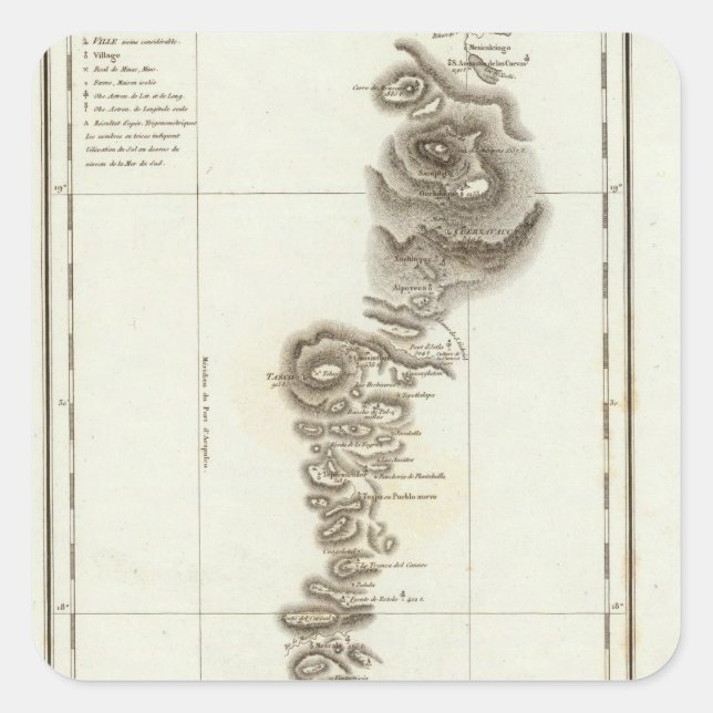 Pegatina Cuadrada Mapa de Acapulco a Ciudad de México (Anverso)