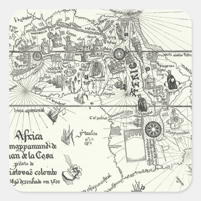 Pegatina Cuadrada Mapa de África | 1500 (Anverso)