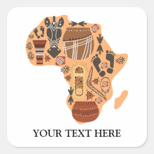 Pegatina Cuadrada Mapa de África con patrimonio cultural africano