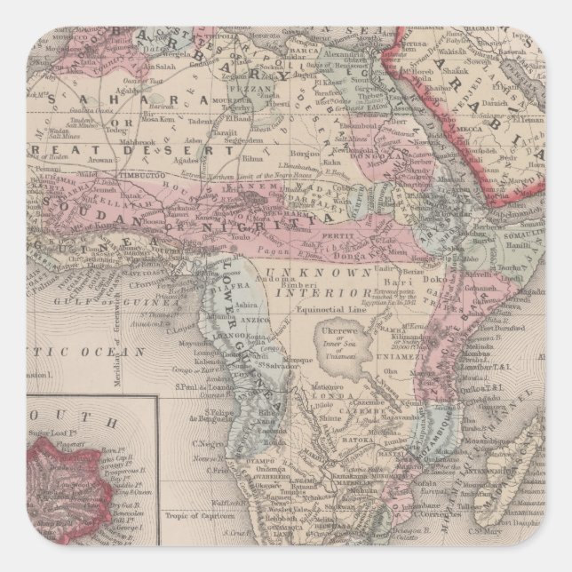 Pegatina Cuadrada Mapa de África con Santa Elena (Anverso)
