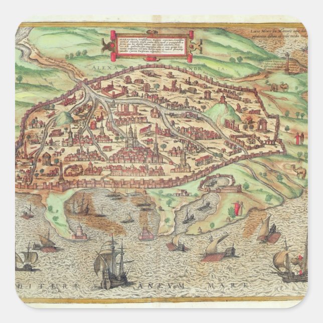 Pegatina Cuadrada Mapa de Alejandría (Anverso)