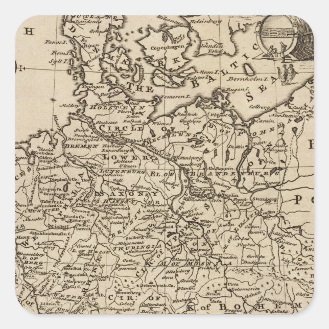 Pegatina Cuadrada Mapa de Alemania (Anverso)