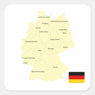Pegatina Cuadrada Mapa de Alemania con estados y capitales